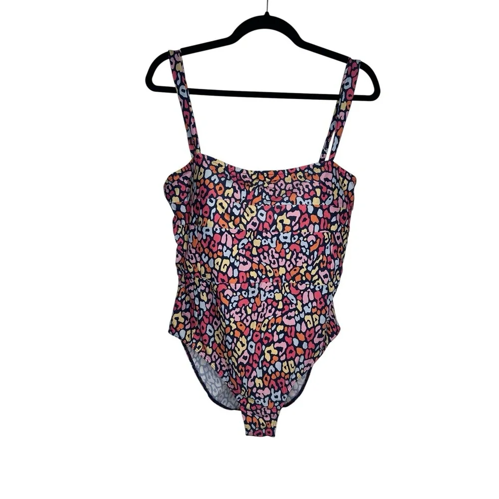 Summersalt Wide Strap Oasis One Piece Swimsuit Multicolored Leopard Swim Sz 12